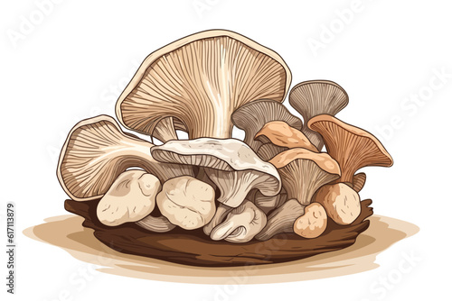 Oyster Mushroom round shape vector art white background. photo
