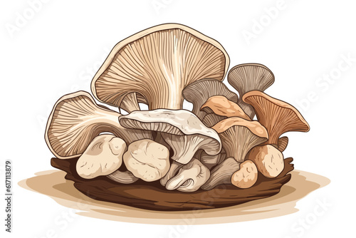 Oyster Mushroom round shape vector art white background.