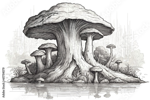 Mushroom Mycelium Stock Illustrations Clipart and Roya vector illustration painting white background.