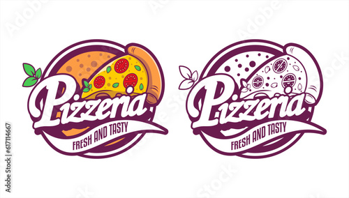 pizza, pizzeria lettering logo emblem, sticker vintage retro 