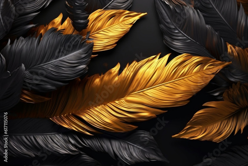 Gilded Feathers Luminous Abstraction in Black and Gold generative AI