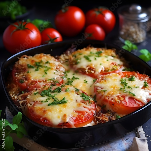 Savory Delights: Artfully Arranged Pan-Grilled Medley of Tomatoes, Cheese, and Onion