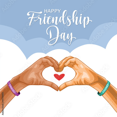 happy Friendship day friends heart shape hands vector illustration design
