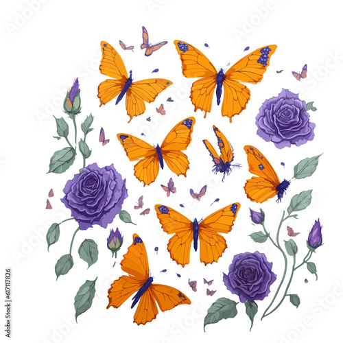 Watercolor colorful butterflies  isolated on white background. blue  yellow  pink and red butterfly spring illustration.
