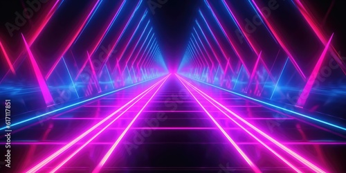 Wallpaper Mural pink blue neon lines, geometric shapes, virtual space, ultraviolet light, 80's style, retro disco, fashion laser show, abstract background, generative ai Torontodigital.ca