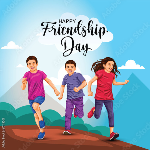 Happy friendship day background greetings with happy kids vector illustration design