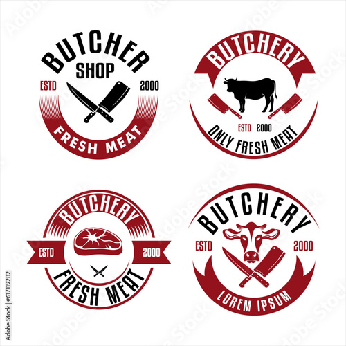 Butcher shop Butchery logo Template for shop, cover, sticker, print, business works. Vintage retro style