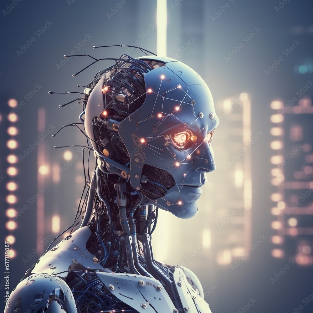 Android robot background. Future artificial intelligence robot ...