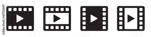 Set of movie icons. Play video, film strip. Video icon, social media. Vector.