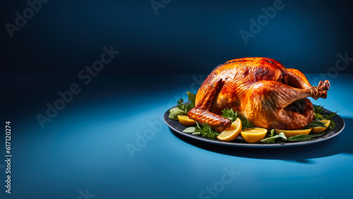 Thanksgiving turkey on gradient background with empty space for text
