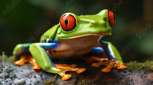 Green Tree Frog by green color, generative AI. © puhimec