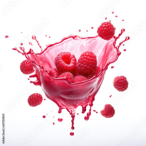 Raspberry in milk splash isolated on white background