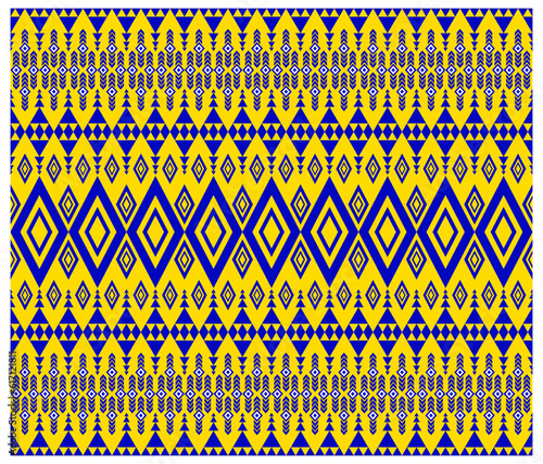 Embroidery indian aztec ethnic pattern in blue on yellow vector illustration design for fabric, mat, carpet, scarf, wrapping paper, tile and more