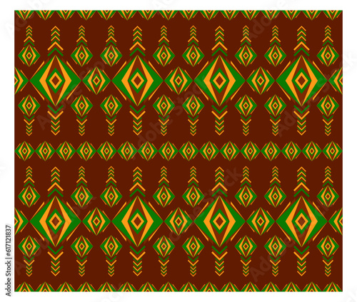 Embroidery indian aztec ethnic pattern in red, green and yellow vector illustration design for fabric, mat, carpet, scarf, wrapping paper, tile and more