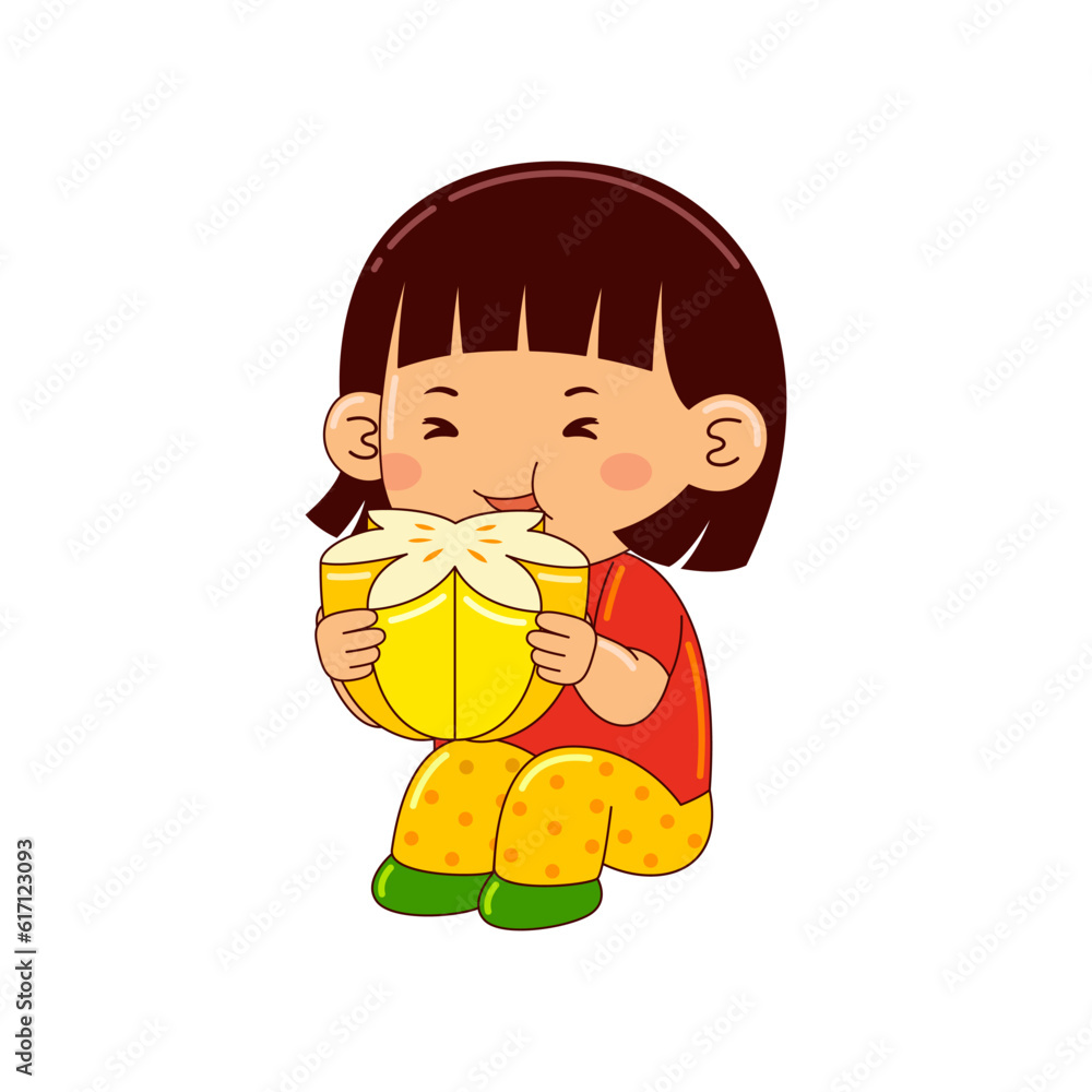 girl kids eating star fruit vector illustration girl kids eating star fruit vector illustration