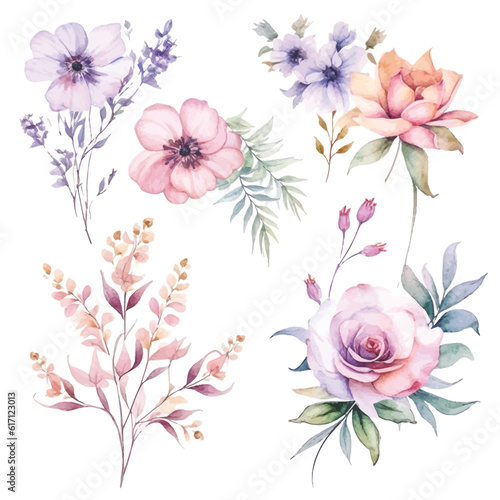 Soft Pastel Watercolor Florals: Fairy Arrangements on Transparent Background for Digital Art © Finkha