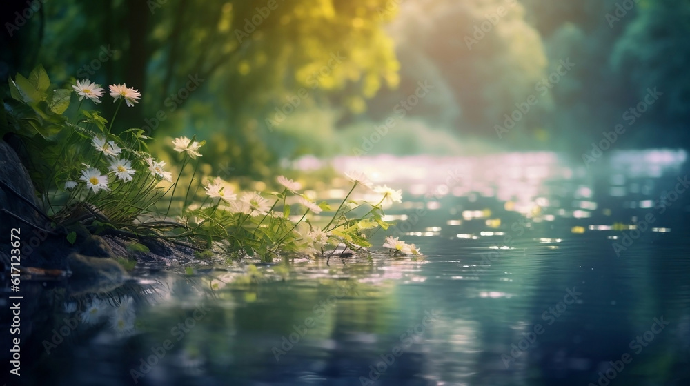 Fototapeta premium a small river with water and flowers