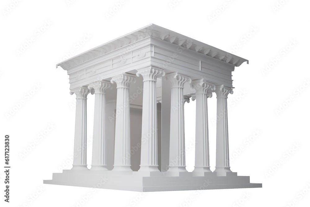 Obraz premium Roman/Greek Temple with ionic columns, plaster model of classic portico. Isolated, transparency background. Generative AI illustration