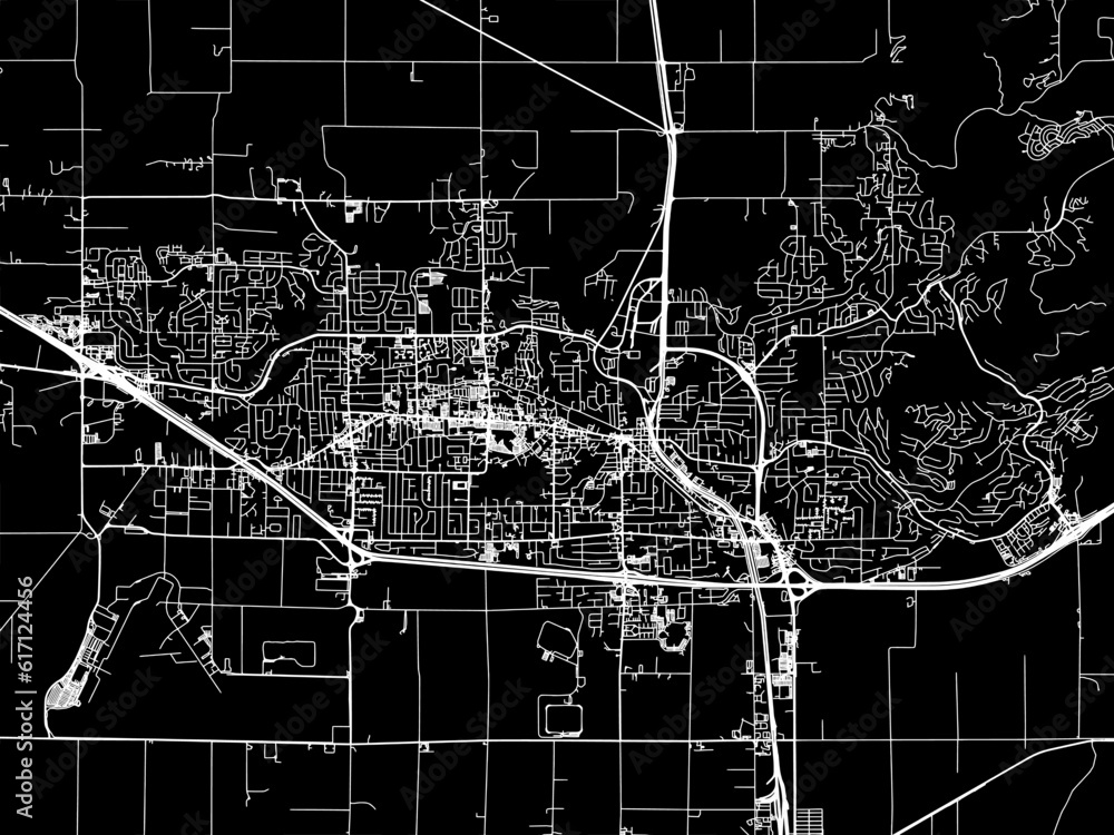 Vector road map of the city of Abbotsford British Columbia in Canada with white roads on a black