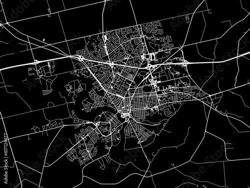 Vector road map of the city of Brantford Ontario in Canada with white roads on a black background.