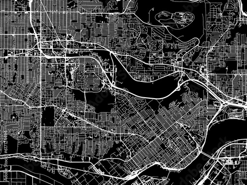 Vector road map of the city of  Burnaby British Columbia in Canada with white roads on a black background.