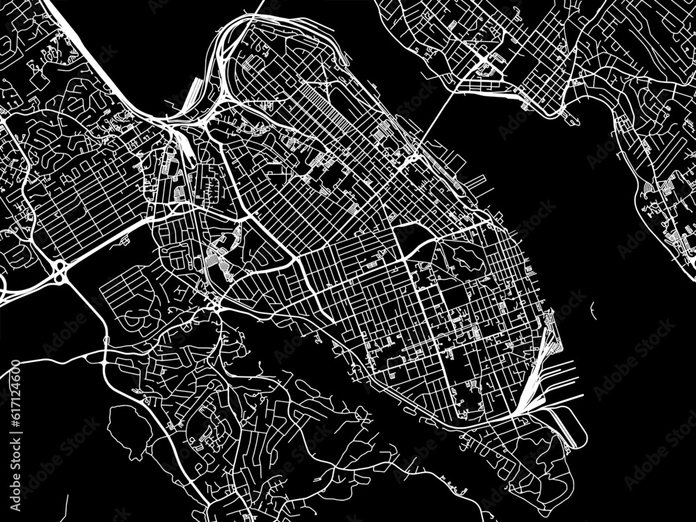 Obraz premium Vector road map of the city of Halifax Center Nova Scotia in Canada with white roads on a black background.