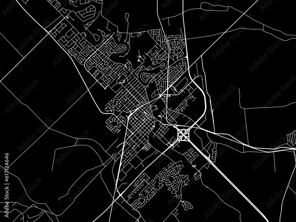 Vector road map of the city of  Joliette Quebec in Canada with white roads on a black background.