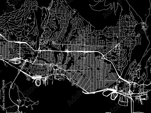 Vector road map of the city of  North Vancouver British Columbia in Canada with white roads on a black background.