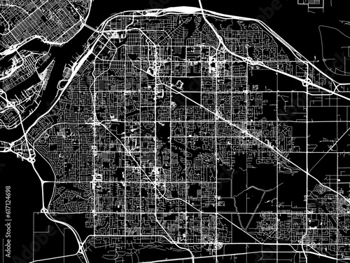 Vector road map of the city of  Surrey British Columbia in Canada with white roads on a black background.