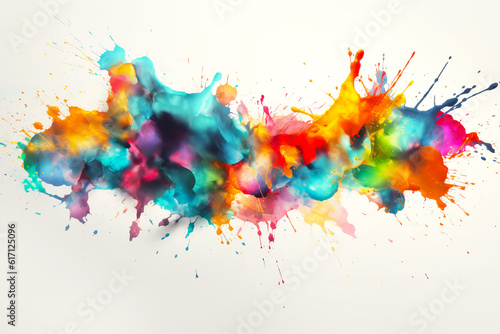 Colorful dripping and splashes on white background. Generative AI illustration © colnihko