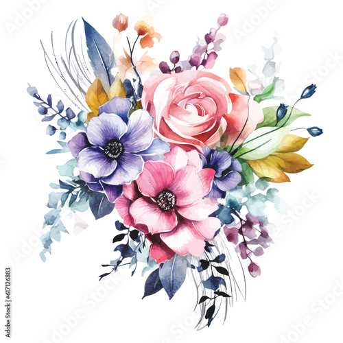 Fototapeta Naklejka Na Ścianę i Meble -  Transparent Watercolor Fairy Florals: Soft Pastel Clipart Arrangements for Creative Projects