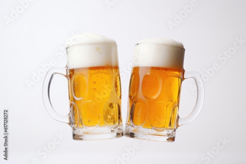 Beer, cheers, white background
