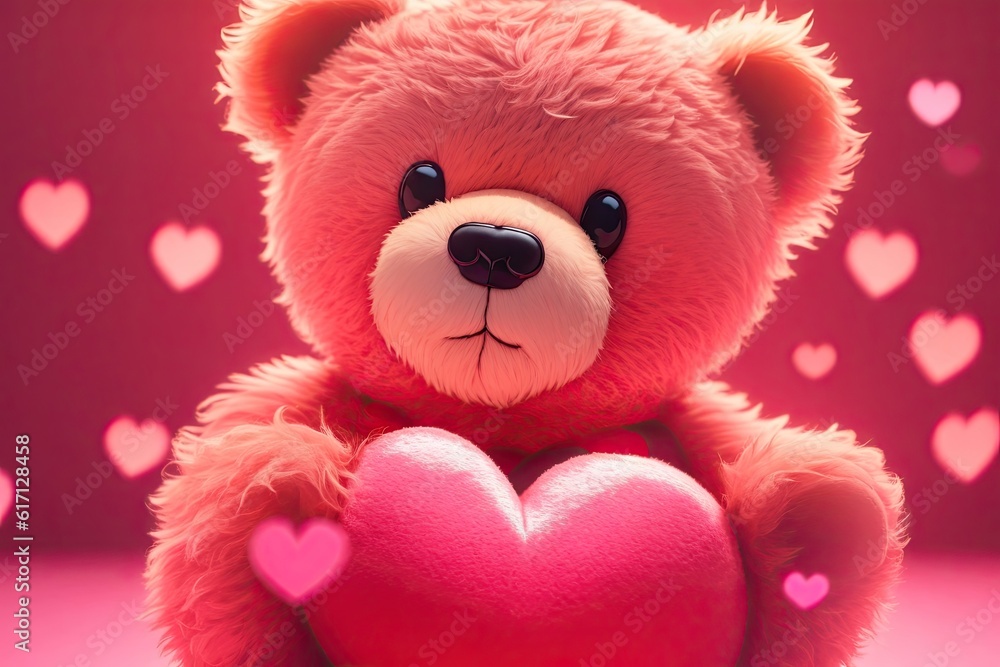 gift card, teddy bear with pink heart isolated on pink background, love gift, ai generative gift card, teddy bear with pink heart isolated on pink background, love gift, ai generative