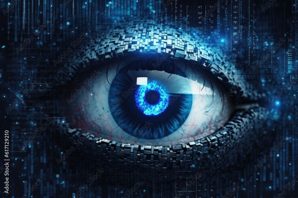 Robotic eye, technology and artificial intelligence concept, digital illustration. Generative AI Robotic eye, technology and artificial intelligence concept, digital illustration. Generative AI