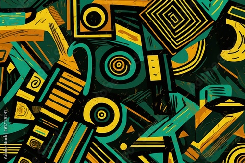 Background with African patterns, African colors, digital illustration. Generative AI