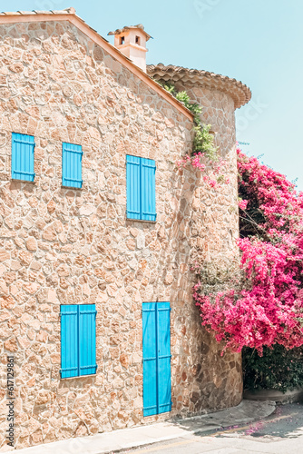 Saint Paul de Vence France | Pink Flowers Cote d'Azur | Travel Photography | Bright Pastel Colored Art Print, Pastel Tones