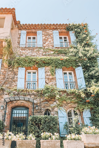 House in Saint Paul de Vence | France Cote d'Azur Travel Photography | Bright Pastel Colored Art Print, Turquoise Windows, Pastel Tones