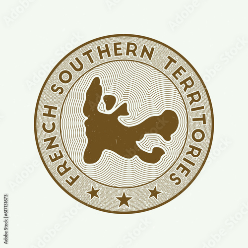 TAAF round badge vector. Country round stamp with shape of TAAF, isolines and circular country name. Beautiful emblem. Powerful vector illustration.