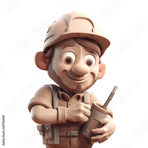Canvas-taulu cute icon 3D Builder man or engineer standing in professional uniform, helmet and dungarees