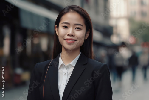 Young smiling asian woman in business suit