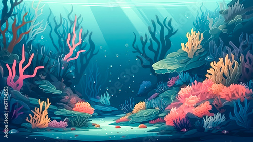 Underwater cartoon landscape  the bottom of the sea  generative AI.
