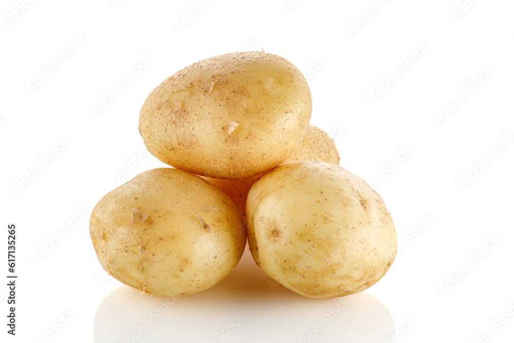 Group of new potato isolated on white background close-up. Group of new potato isolated on white background close-up.