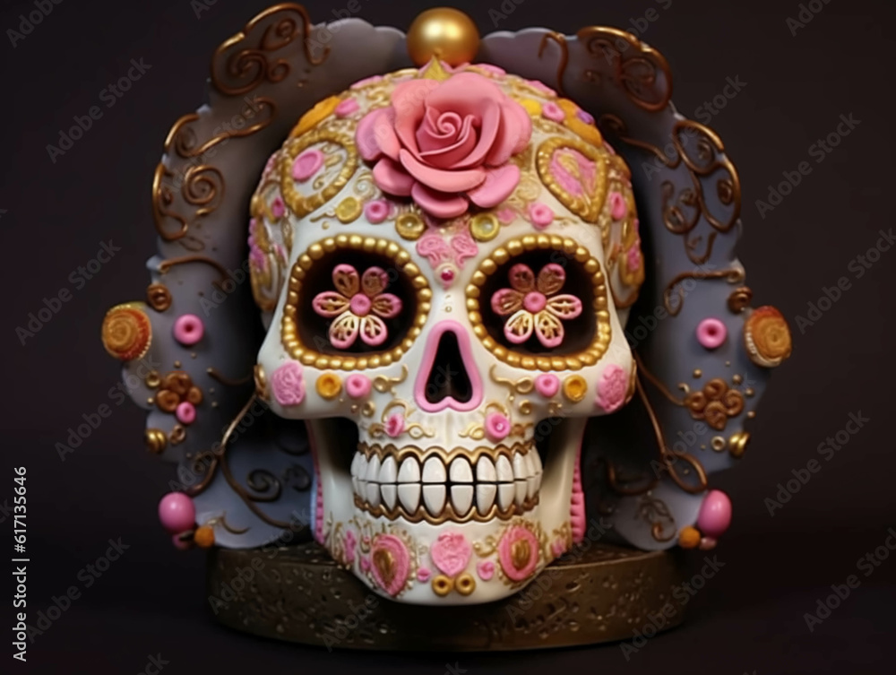 Calavera tradicional dia de muertos, colorido, festivo. ia generada