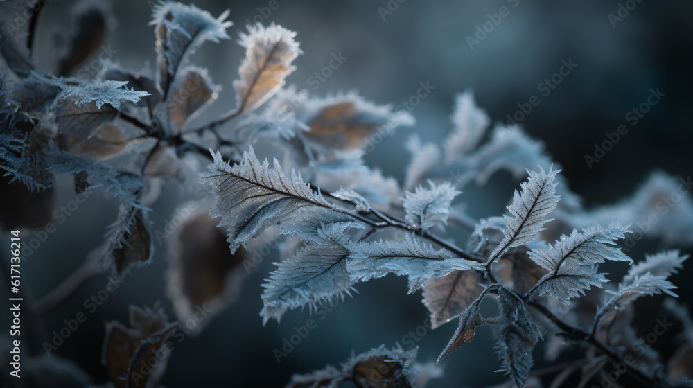 Nature's Freeze Frame: Generative AI-Generated High-Quality Macro Photograph of Plant Branches Enveloped in Ice