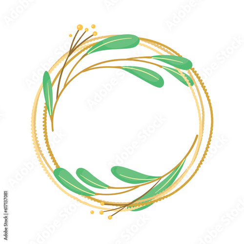 Round Frame with Green Branches and Foliage Vector Illustration