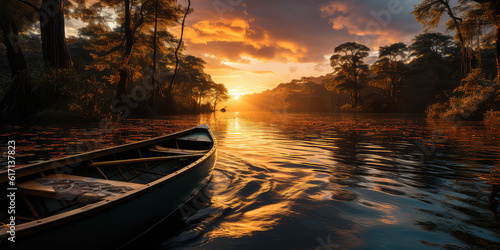 canoe sunset on the river