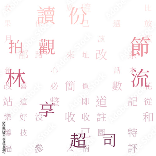 Futuristic background. Random Characters of Chinese Traditional Alphabet. Gradiented matrix pattern. Dark pink color theme backgrounds. Tileable horizontally. Neat vector illustration.
