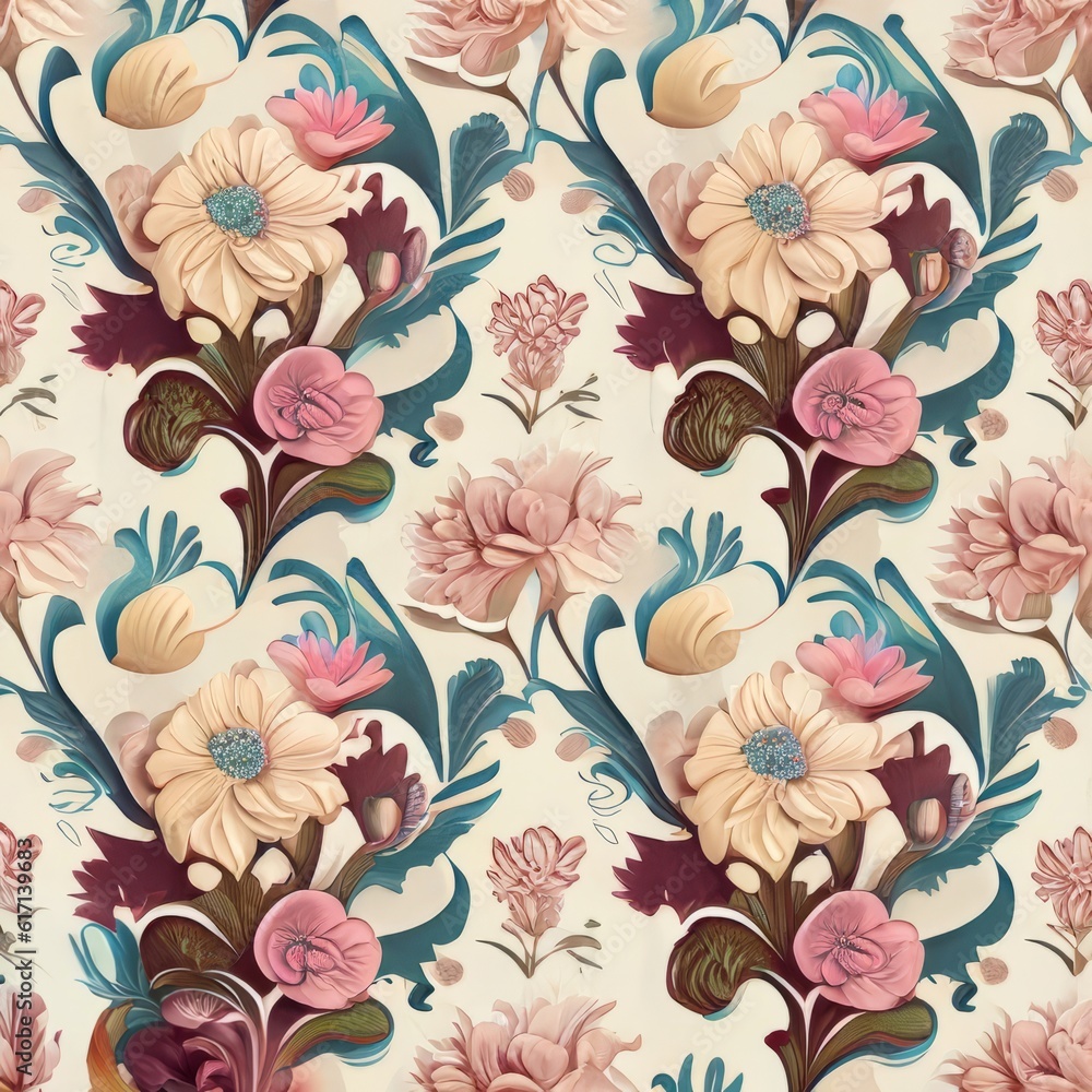 Vintage pattern pastel colors flowers 