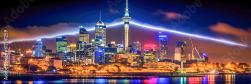 Auckland panoramic view at night New Zealand - Generative AI