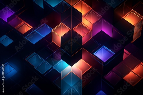 Glowing Lit Up Building Block Cube Arrangement Geometry